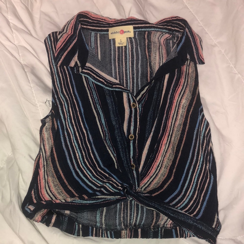 Large colorful buttoned down tied up crop top
